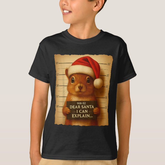Funny Christmas Squirrel - Cute Squirrel Santa Hat T-Shirt (Front)