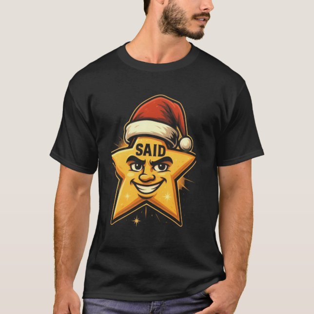 Funny Christmas Star with Santa Hat – Personalized T-Shirt (Front)