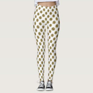 Funny Christmas Stars Gold White Leggings