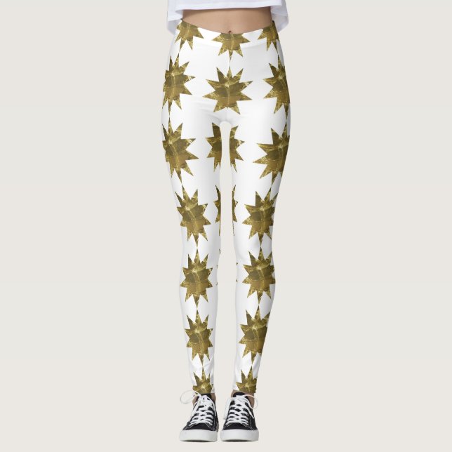 Funny Christmas Stars Gold White Leggings (Devant)