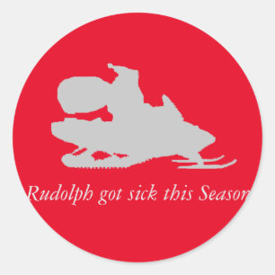 Funny Christmas sticker Santa on ski snowmobile