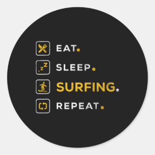 Funny Christmas Surfing Gift Eat Sleep Surfing Classic Round Sticker