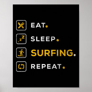 Funny Christmas Surfing Gift Eat Sleep Surfing Poster