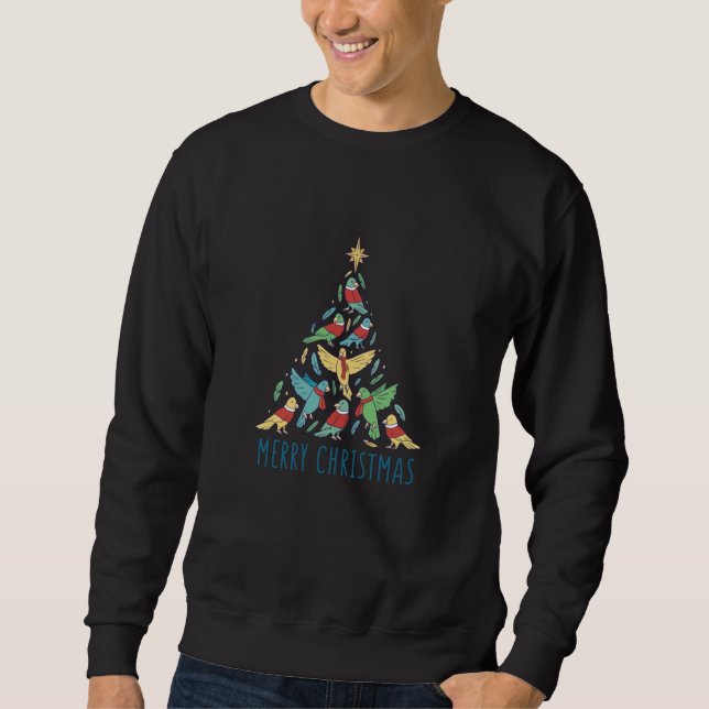 Funny Christmas Sweater Budgie Birds Tree (Front)