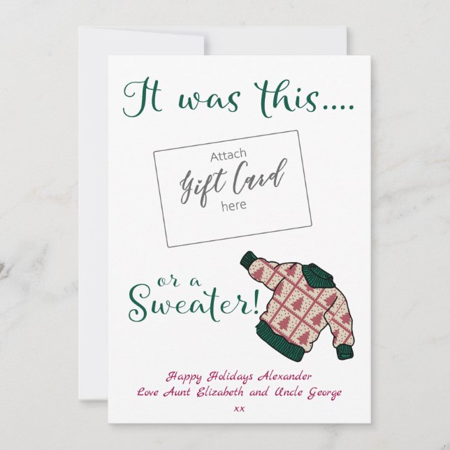 Funny Christmas Sweater Gift Card Holder (Front)