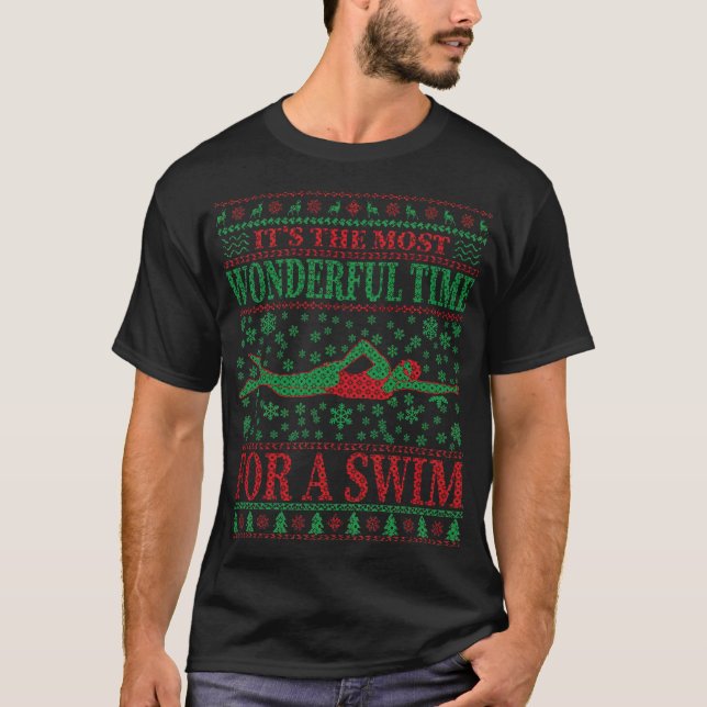 FUNNY CHRISTMAS SWIMMING QUOTES UGLY SWEATER joke  (Front)