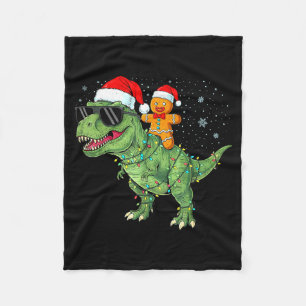 Funny Christmas T Rex Dinosaur Gingerbread Lights Fleece Blanket