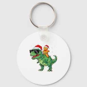 Funny Christmas T Rex Dinosaur Gingerbread Lights Keychain