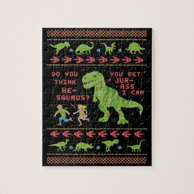 Funny Christmas T Rex Dinosaur Pun Humour Faux Jigsaw Puzzle (Vertical)