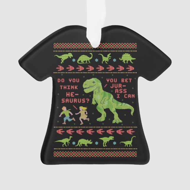 Funny Christmas T Rex Dinosaur Pun Humour Faux Ornament (Front)