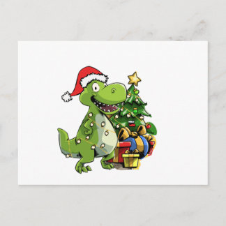 Funny Christmas T Rex, Xmas Dinosaur Postcard