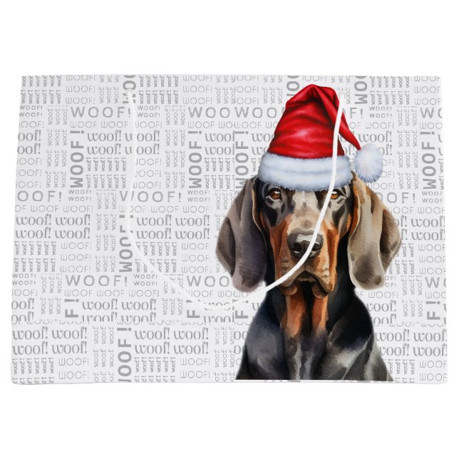 Funny Christmas Tan and Black Coonhound Lover Large Gift Bag (Front)