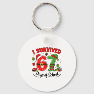 Funny Christmas Teacher Santa I Survived 67 Days O Keychain