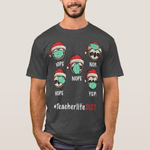 Funny Christmas Teacher Sloth santa hat mas lights T-Shirt