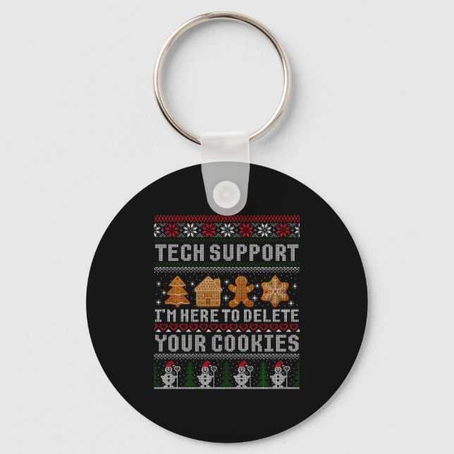 Funny Christmas Tech Suprt Computer  Keychain (Front)