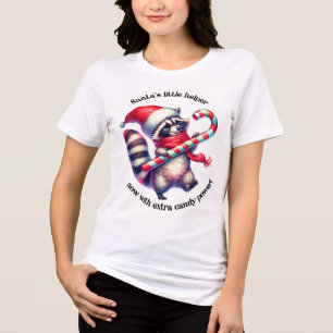 Funny Christmas tee: candy-cane raccoon Tri-Blend Shirt