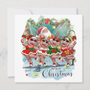 Funny Christmas Tennis Hippo Team Holiday Party Card