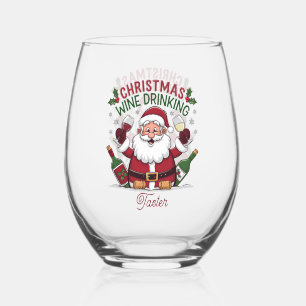 Funny Christmas tester drinking party Stemless Wine Glass