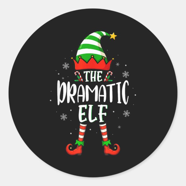 Funny Christmas The Dramatic Elf Family Matching X Classic Round Sticker (Front)