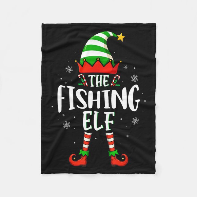 Funny Christmas The Fishing Elf Family Matching Xm Fleece Blanket (Front)