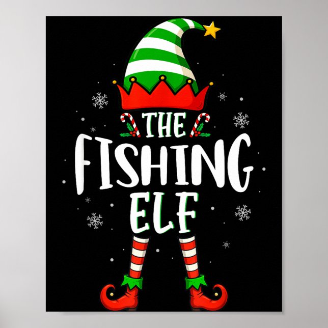 Funny Christmas The Fishing Elf Family Matching Xm Poster (Front)