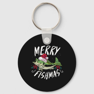 Funny Christmas Themed B Fishing Design - Merry Fi Keychain