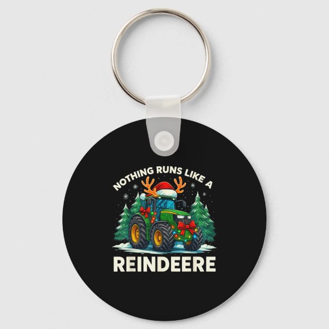Funny Christmas Tractor Nothing Runs Like A Reinde Keychain (Front)