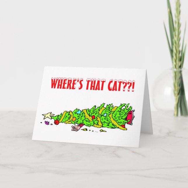 Funny Christmas Tree Cat Holiday Card (Front)
