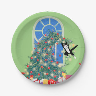 Funny Christmas Tree cat Paper Plate