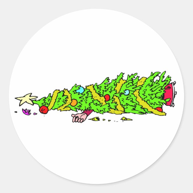 Funny Christmas Tree Classic Round Sticker (Front)