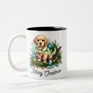 Funny Christmas Tree Conqueror Santa Dog  Two-Tone Coffee Mug