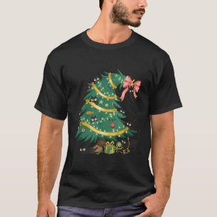 Funny Christmas Tree Cute Black Cat Matching Famil T-Shirt