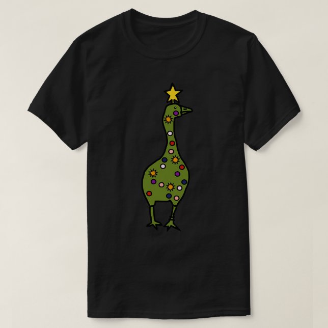 Funny Christmas Tree Gaming Goose T-Shirt (Design Front)