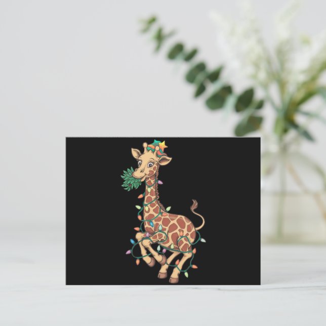 Funny Christmas Tree Giraffe Lover Gift Love  Holiday Postcard (Standing Front)