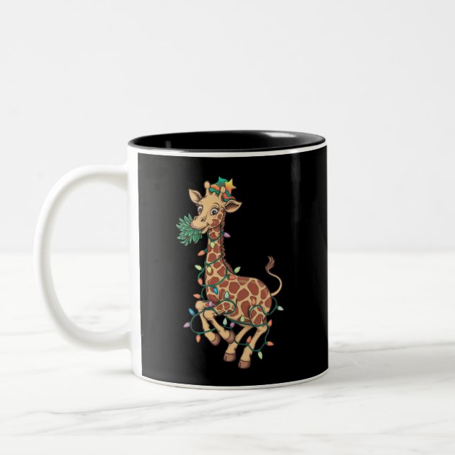 Funny Christmas Tree Giraffe Lover Gift Love  Two-Tone Coffee Mug (Left)