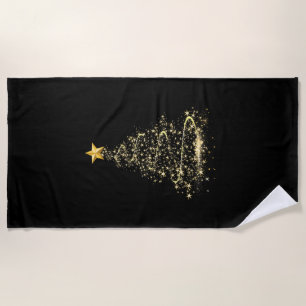 Funny Christmas Tree in Gold Merry Christmas Pajam Beach Towel