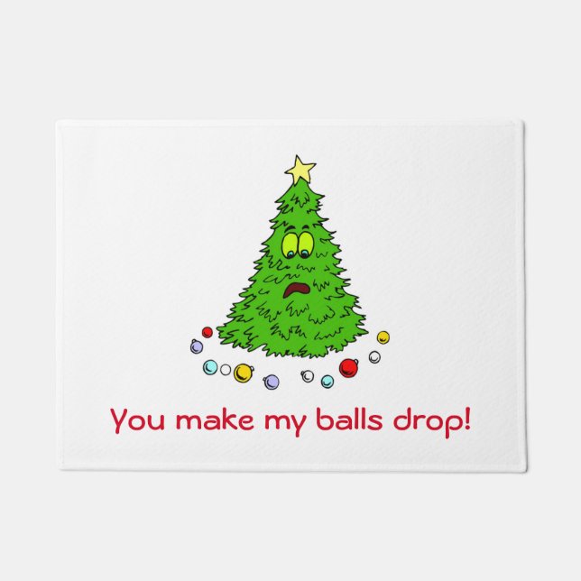 Funny Christmas Tree Joke Make Balls Drop Holiday Doormat (Front)