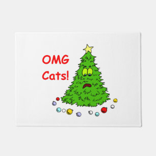Funny Christmas Tree Joke OMG Cats Xmas Holiday Doormat