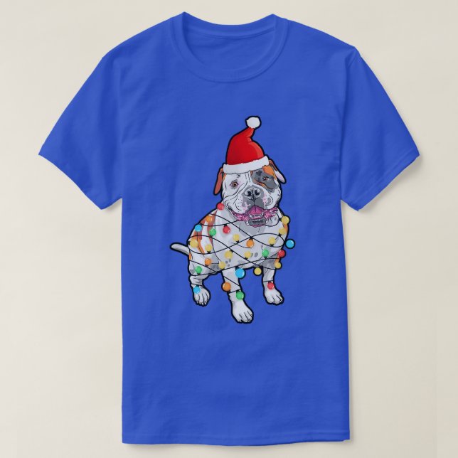 Funny Christmas Tree Light Bulb American Bulldog  T-Shirt (Design Front)