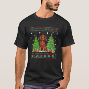 Funny Christmas Tree Lights Irish Setter Dog Ugly  T-Shirt