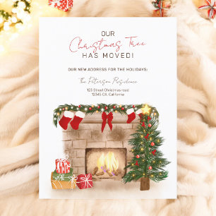 Funny Christmas tree moved cozy winter moving Announcement Postcard
