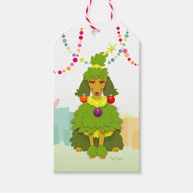 Funny Christmas Tree Poodle Gift Tags (Front)