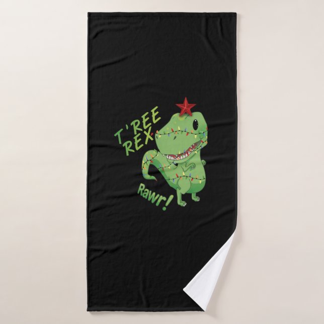 funny christmas tree rex   bath towel (Bath Towel)
