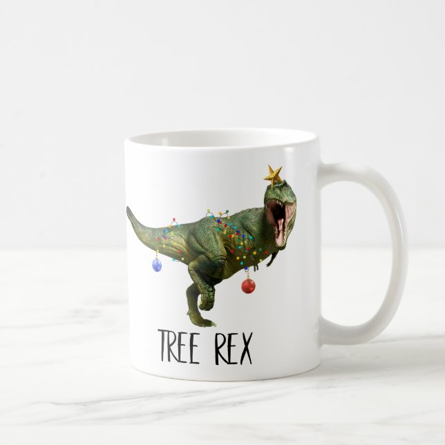 Funny Christmas Tree Rex Dinosaur White Elephant Coffee Mug (Right)