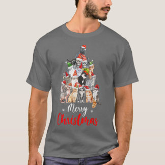 Funny Christmas Tree with Santa Hat Cats Funny Chr T-Shirt