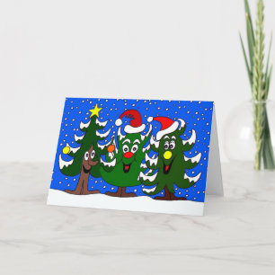 Funny Christmas Trees Cartoon Holiday Card