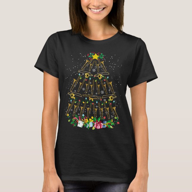 Funny Christmas Trombone Player Xmas Tree Music Lo T-Shirt (Front)