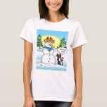 Funny Christmas Tshirts | Frosty Snowman Black Cat<br><div class="desc">If you like wearing funny Christmas tshirts, here is a great one! The unique and original design by Raphaela Wilson illustrates a black cat gazing up at 2 red cardinals sitting atop Frosty the Snowman's head all snug in their winter nest... The black cat is saying: "Helloooooo Spring, " in...</div>
