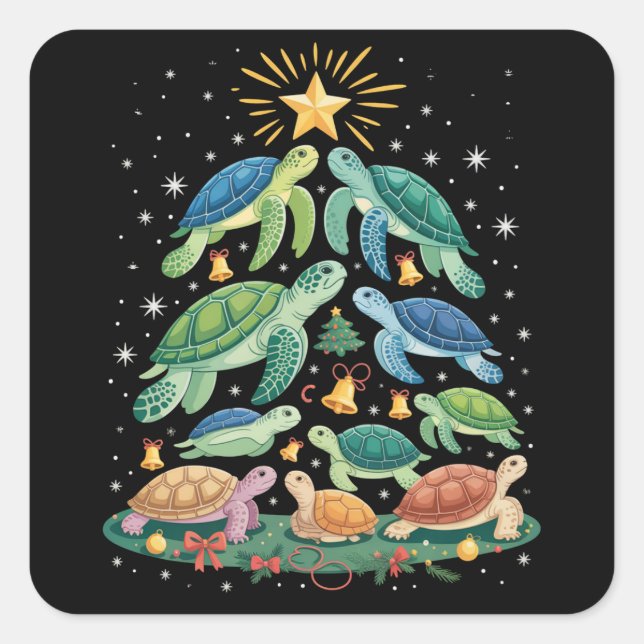 Funny Christmas Turtle Gift Turtle Christmas Tree Square Sticker (Front)