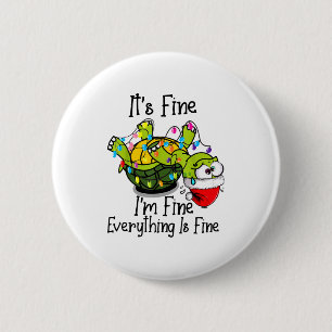 Funny Christmas Turtle It's Fine I'm Fine Everythi 2 Inch Round Button